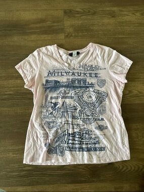 Harley-Davidson Light Pink Tee with Navy Print
